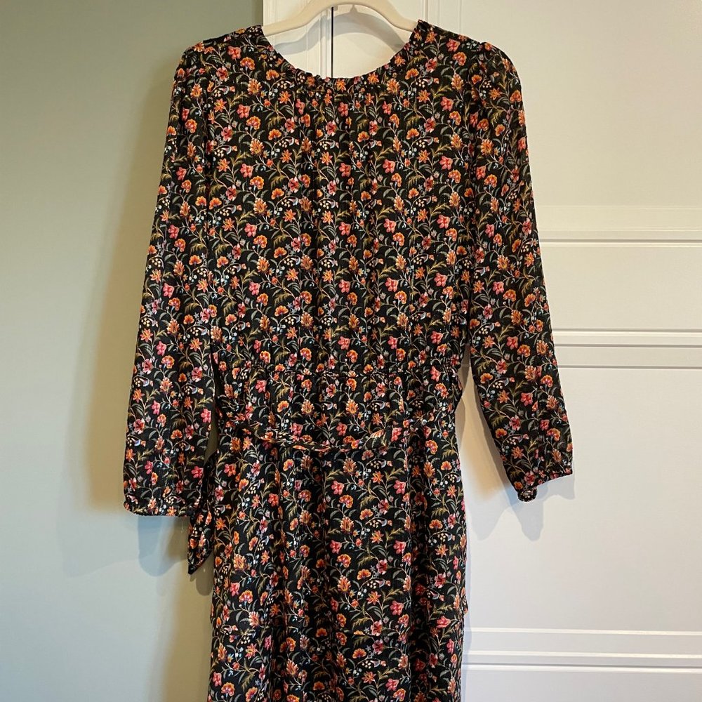 Loft floral print tie waist dress with metallic thread MP